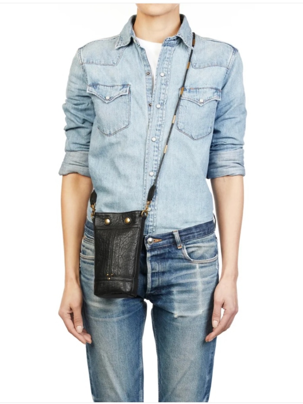 Jerome Dreyfuss Black Leather Crossbody Phone Pouch Ben Mini